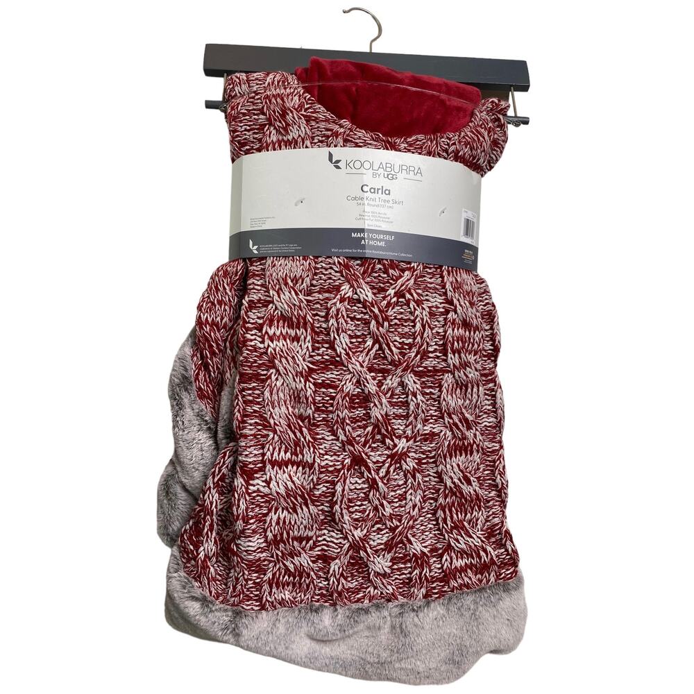 Koolaburra by UGG Christmas Cable knit Tree Skirt 54” round red & white NWT